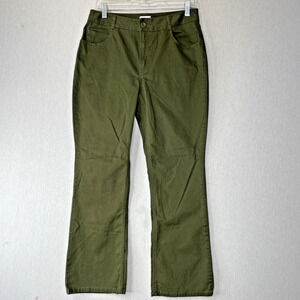 Chico's Pants Jeans Size 1 Medium Short Petite Olive Military Green Embroidered